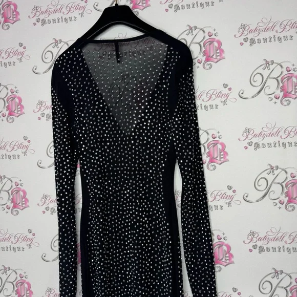 San joy dress rhinestones bling diamonds crystals mesh black silver new years - Picture 3 of 10